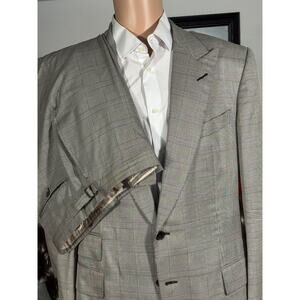 Tom Ford Houndstooth Prince of Wales Silk Suit Peak Lapel 56EU 46R 37x32 Pant